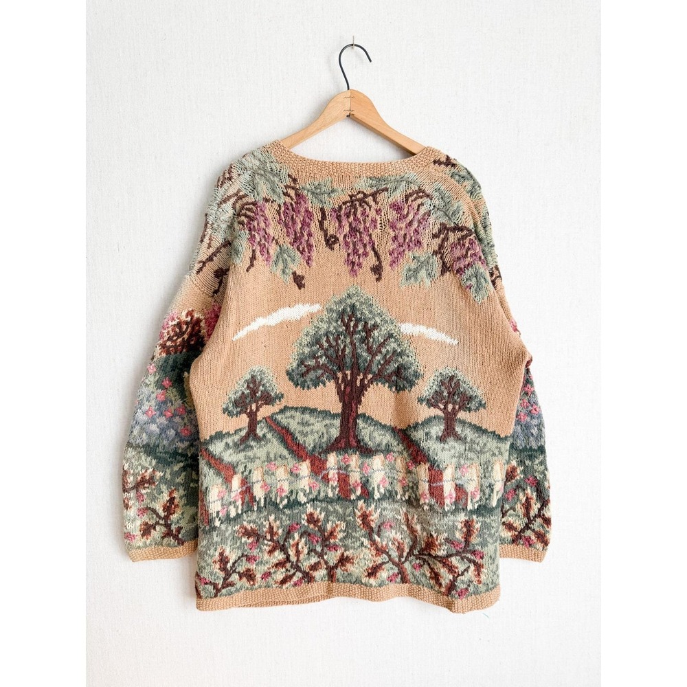 Northern Isles Cottagecore Scenic Landscape Cardigan Sweater Womens 2X Tan - Picture 6 of 7